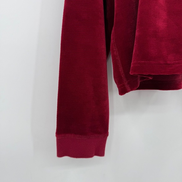 Roxy Sweatshirt Women XL Red Micro Corduroy Velour Pullover Crew Neck Cropped - Picture 2 of 12